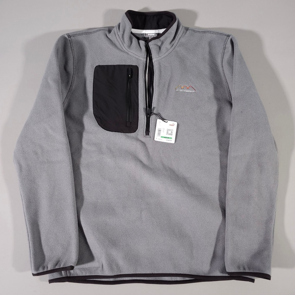 Puma Golf Fleece 1/4 Zip Pullover Mens L Grey Black San Tan Highlands 621519-02
